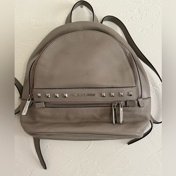 Michael Kors Rhea Studded Small Leather Backpack Grey - Picture 1 of 6